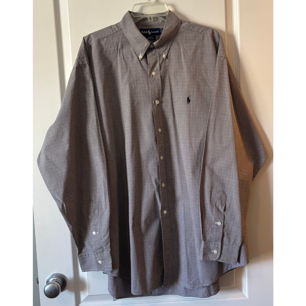 Vintage Polo Ralph Lauren Mens Maroon Navy Checked Blake Button Down Shirt XL LS